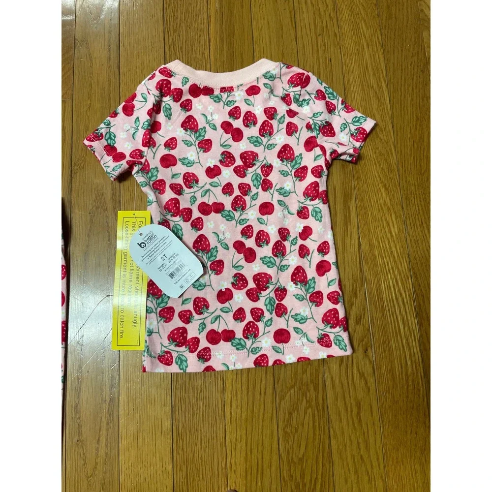 Wonder Nation Toddler Girls 2T Strawberry‎ Cherry Pajama Set  2PC 100%cotton NEW